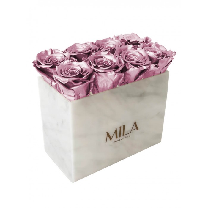 Mila Acrylic White Marble - Metallic Rose Gold