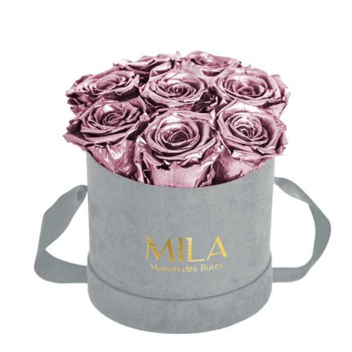 Mila Velvet Small Light Grey Velvet Small - Metallic Rose Gold
