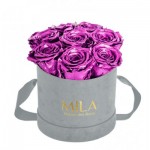  Mila-Roses-02095 Mila Velvet Small Light Grey Velvet Small - Metallic Pink